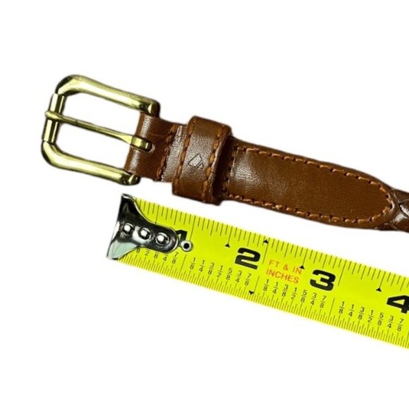 Vintage Liz Claiborne Brown Leather Braided Belt Solid Brass Buckle Size Small - Picture 7 of 11
